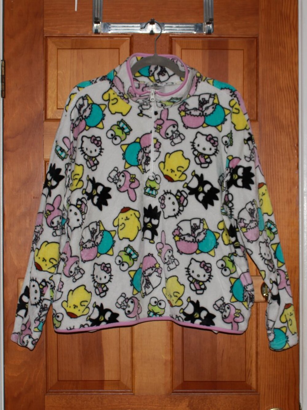 Hello Kitty (by Sanrio) Character Print Fuzzy Quarter Zipper Sweatshirt